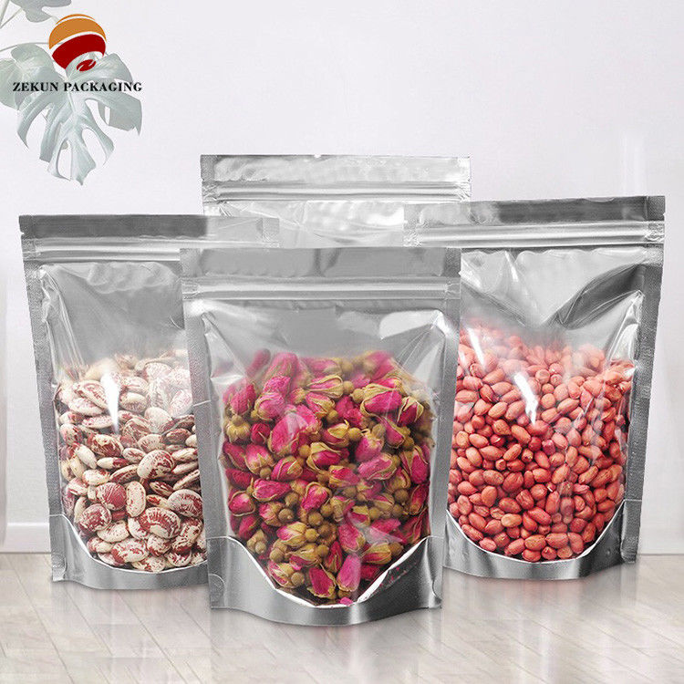 Embalaje de plástico Superficie brillante de alta barrera de papel de aluminio Stand Up Pocket con muesca de lágrima