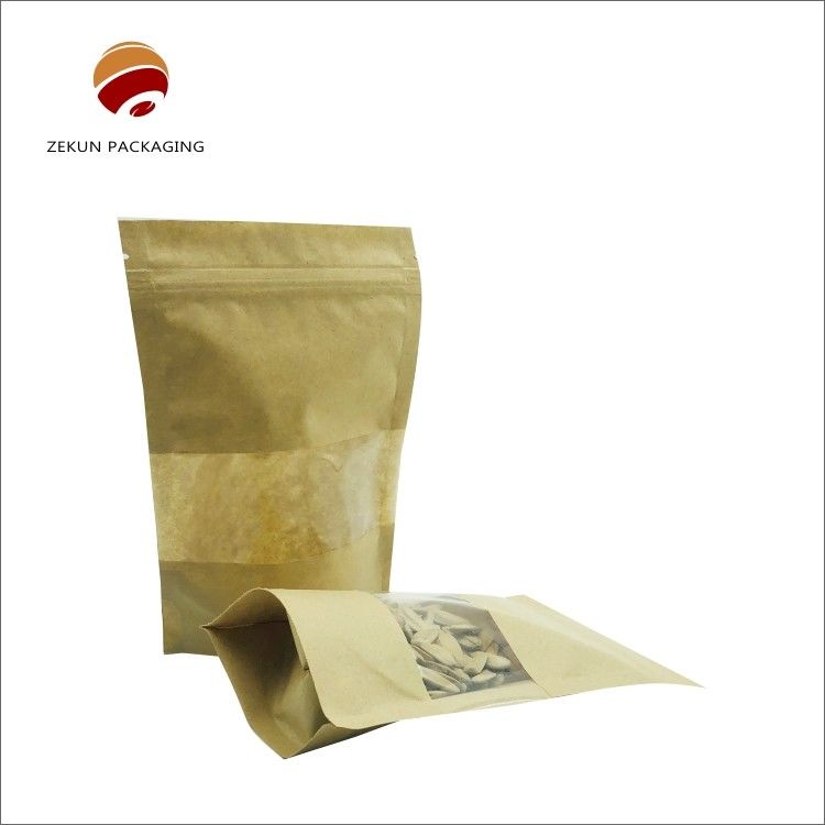Embalaje de alimentos Papel Kraft Bolsa de cerradura con cremallera Tamaño personalizado Mat a prueba de humedad o acabado brillante