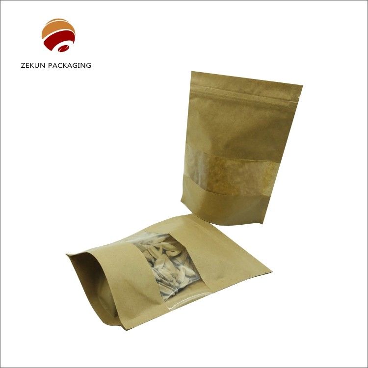 Embalaje de alimentos Papel Kraft Bolsa de cerradura con cremallera Tamaño personalizado Mat a prueba de humedad o acabado brillante