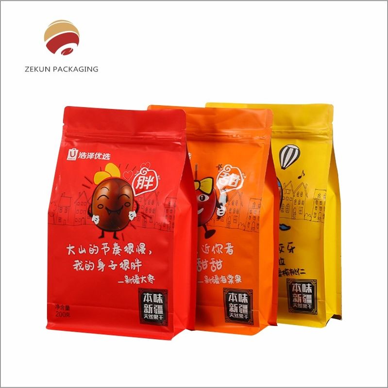 Bolsa de embalaje de bocadillos de diseño personalizado colores CMYK vibrantes acabado protector