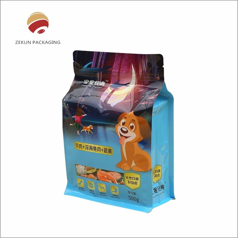 Bolsa de alimentos para mascotas de costumbre colores vibrantes cremallera superior a prueba de humedad impresión de grabado