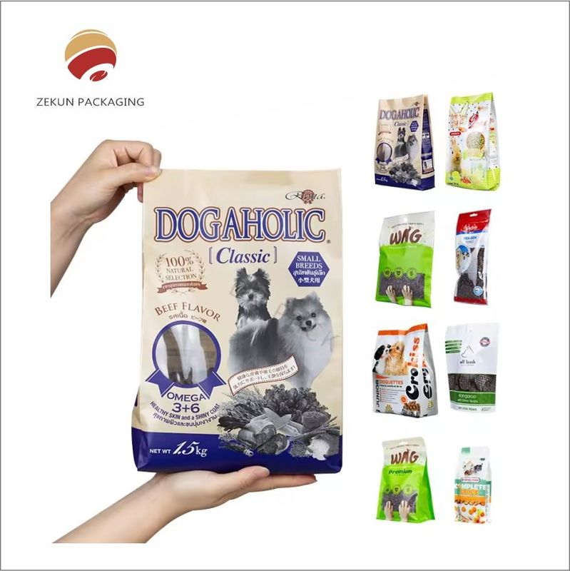 Bolso de comida para mascotas de diseño personalizado con cremallera de colores vibrantes