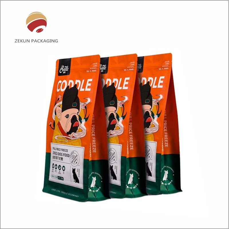 Bolsa de alimentos para mascotas de costumbre colores vibrantes cremallera superior a prueba de humedad impresión de grabado